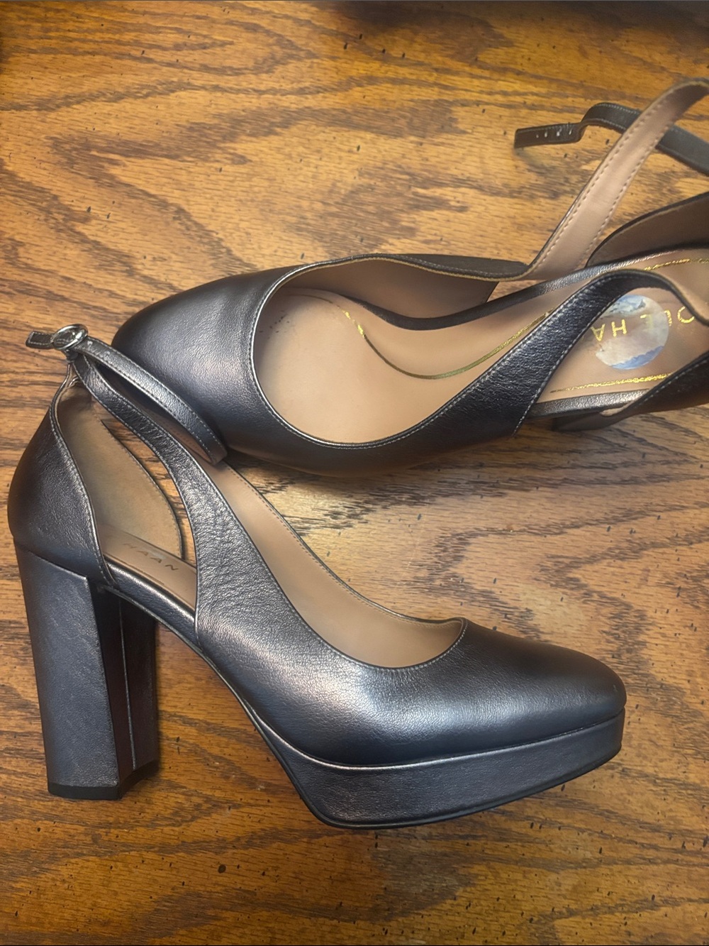 Cole Haan Women's Gunmetal Remi Ankle-Strap Platform Pumps